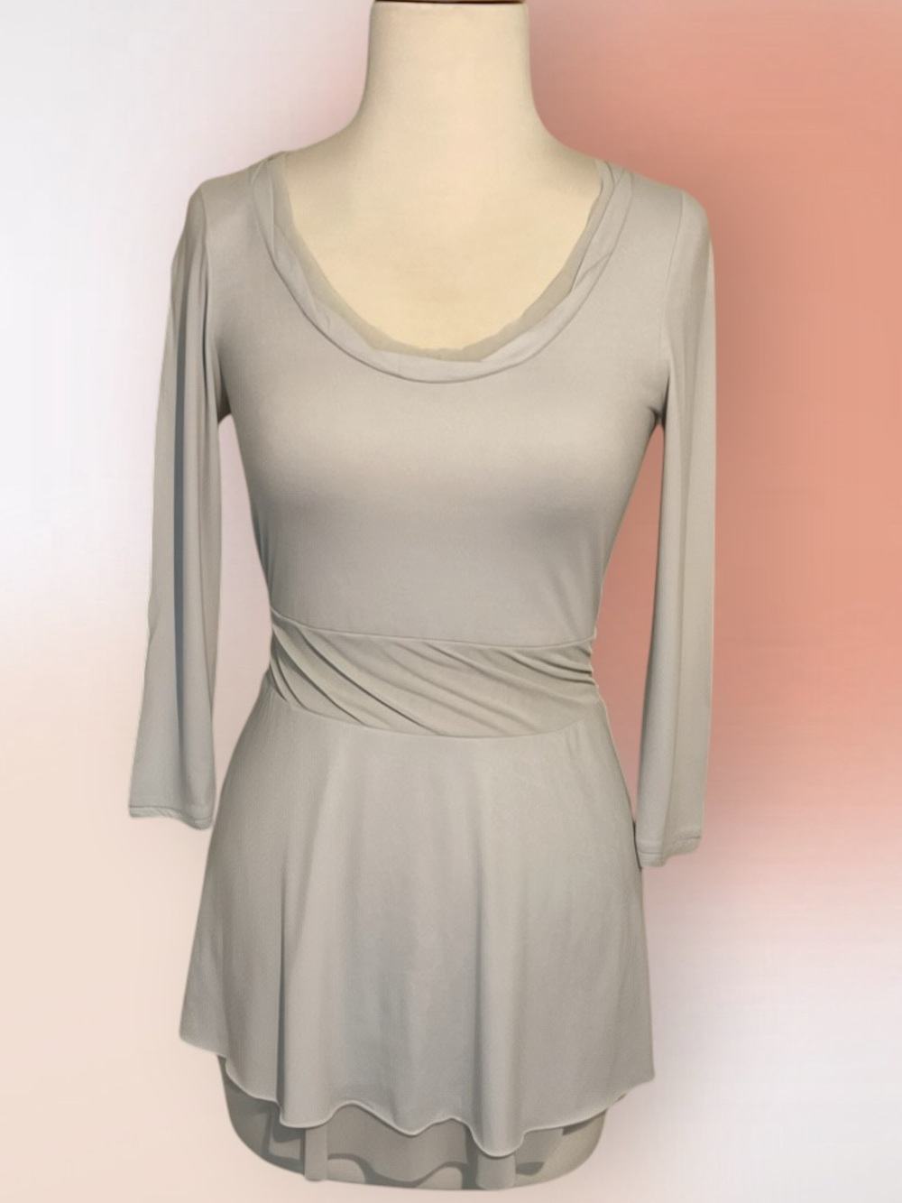 Anthropologie Meadow Rue Gray Knit Tunic Top Ruched Waist Size XS NWT